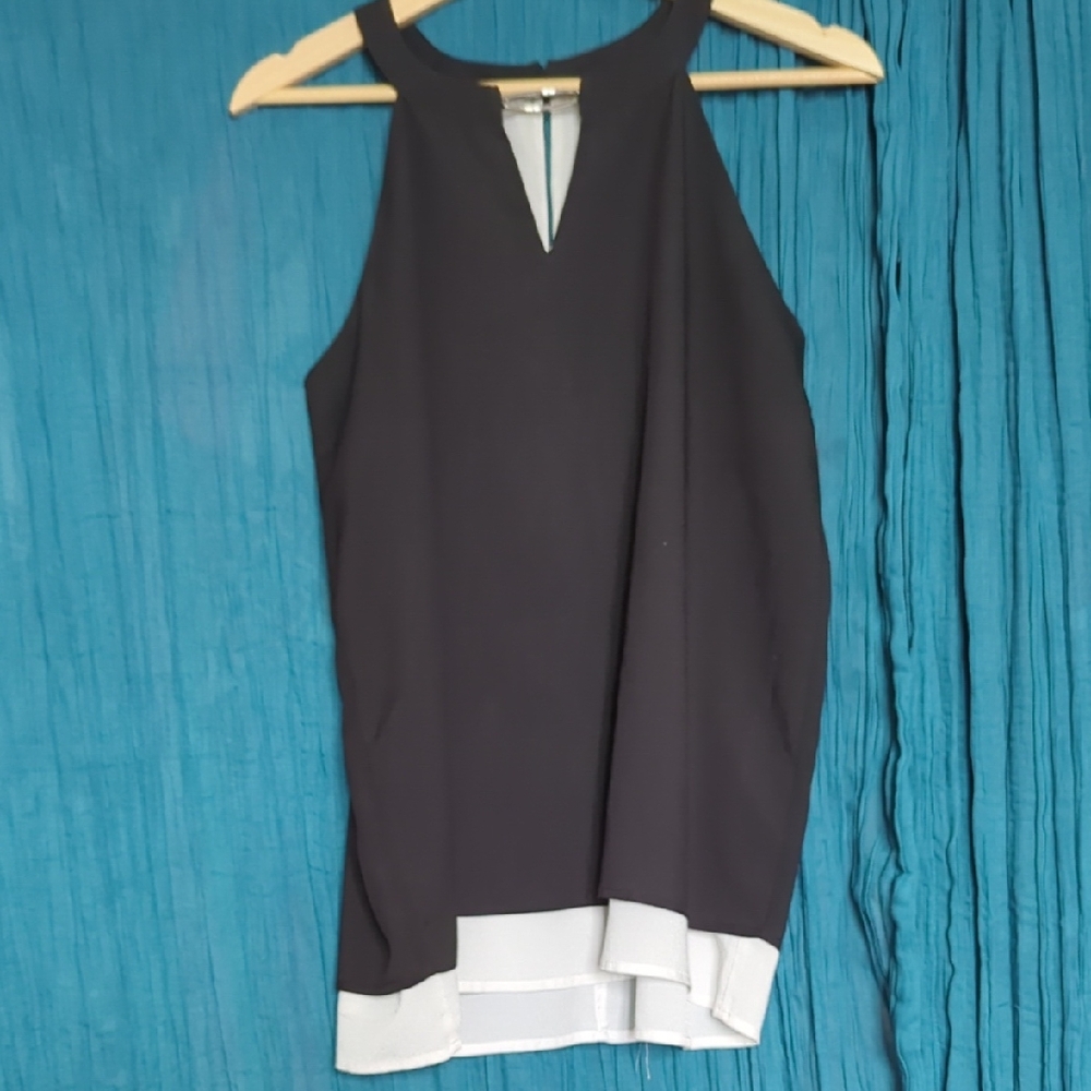 The Limited Black Sleeveless Halter Blouse with White Trim